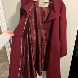 Burberry Size 14 - Women's Deep Red or Burgundy Wool/Cashmere Coat